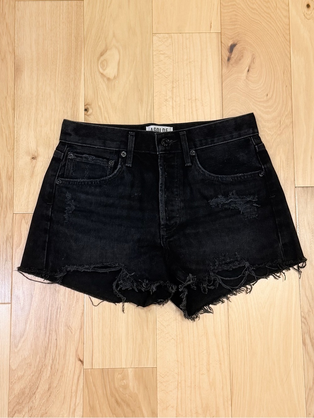 Agolde Women’s Parker Vintage Cut Off Denim Shorts in Zero Black